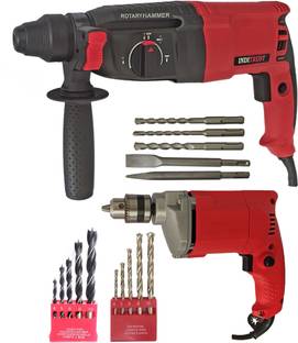 Inditrust 1250w Rotary Hammer machine with 13pc Hss and 5pc Masonry and HEAVY DUTY 10MM ELECTRIC 350W 26MM Pistol Grip Drill