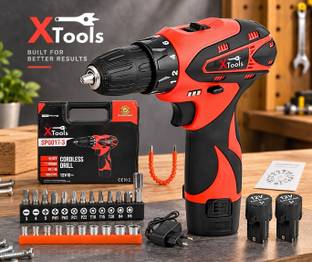 XTOOLS SPCD2V 12V Cordless Power Drill Set 1350 RPM with 2 Batteries, Charger & Drill Bits Cordless Dr...