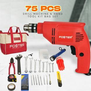 FOSTER FKS-032 Power and Hand Tools | With Utility Bag | Sturdy and Powerful FKS-032 SUPREME General Purpose tool kit with Forward/Reverse Drill machine Pistol Grip Drill