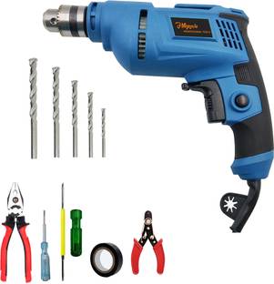 Hillgrove HGCM1102M3 500W Drill Machine with 5Pcs Hand Tool Kit, 5Pcs Drill Bits for Making Holes in Metal/Wood/Concrete with Reverse Rotation HF0199 Pistol Grip Drill