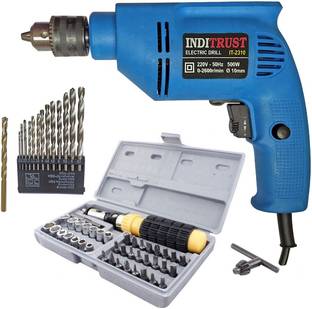 Inditrust 6-Month Warranty 100% Copper Winding 500w 10mm Reversible Drill machine 13pc HSS bit 1pc Mas...