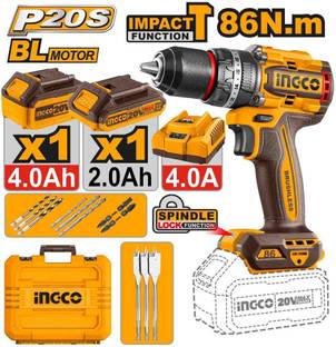 INGCO Brushless Cordless Impact Drill | 86Nm | 22+1+1 | 2-Speed | 1*2.0Ah Battery | 1*4.0Ah Battery | ...