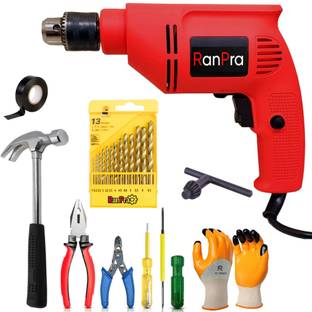RanPra 10MM HAMMER DRILL MACHINE WITH DRILL BIT SET AND HANDTOOL SET Pistol Grip Drill