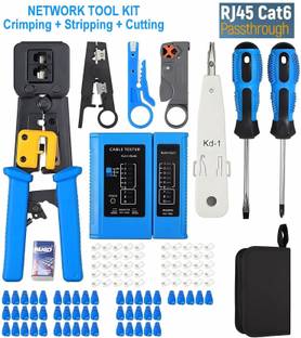GoodsBazaar 130pc Combo RJ45 Pass Through Crimping Tool Kit Cable Tester Cutter Punch Tool Power & Hand Tool Kit