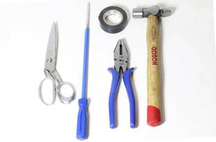 WallVilla Hammer, Scissor, Plier, Tape & Screwdriver Heavy Duty Combo Hand Tool Kit