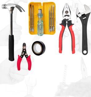 Hillgrove HGCM142M1 Combo of 6Pcs - Plier, Adjustable Wrench, 5in1 Screwdriver,Claw Hammer Hand Tool Kit
