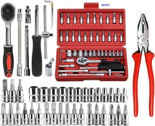 HENGLOBE 46 PCS Sockets Extension Mechanic Tool Kits for Household Auto Repair Socket Set Hand Tool Kit