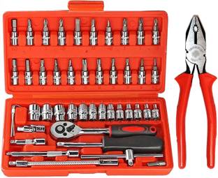 Zroof 46 in 1 Pcs Tool Kit Piler for Set Socket Set Wrench Set Bike Tool Kit Set Hand Tool Kit