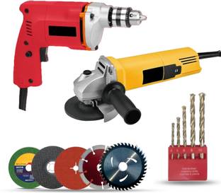 RanPra ANGLE GRINDER WITH 8 USEABLE BLADES AND 10MM HAMMER DRILL WITH 5PCS MASONRY BITS Power & Hand Tool Kit