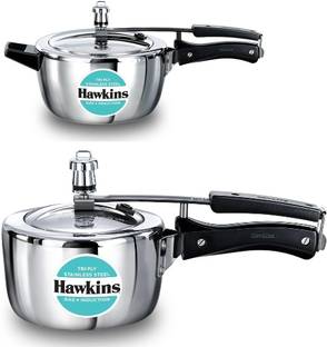 Hawkins Triply Induction SS Pressure Cooker Combo 1.5L(HSST15),3.5L(HSST35) 1.5 L, 3.5 L Inner Lid Induction Bottom Pressure Cooker
