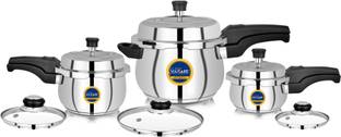 CDM SOLITAIRE MegaCombo Belly 1.5,3 & 5 Ltr. Sandwich Bottom Outer Lid with Extra 3 Glass Lid 1.5 L, 3 L, 5 L Outer Lid Induction Bottom Pressure Cooker