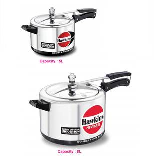 Hawkins Hevibase Induction Compatible Alum Inner Lid Pressure Cooker 5L,8L(IH50,IH80) 5 L, 8 L Inner Lid Induction Bottom Pressure Cooker