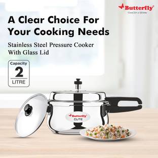 Butterfly Present Stainless steel cute 2.0 liter cooker with extra glass Lid 2 L Outer Lid Induction Bottom Pressure Cooker
