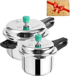 The Indus Valley Triply Stainless Steel Pressure Cooker Combo + Free Wooden Chopping Board 3 L, 5 L Outer Lid Induction Bottom Pressure Cooker