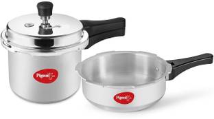 Pigeon Mini Combo Pack With Common Lid 2 L, 3 L Outer Lid Induction Bottom Pressure Cooker & Pressure Pan