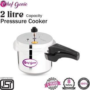 Chef Genie Aluminium Pressure Cooker with Outer Lid| Silver |BIS| 2 L Outer Lid Pressure Cooker