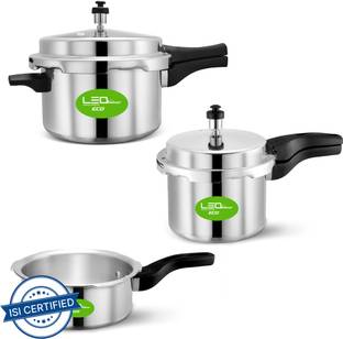 Leo Natura Eco + Outer Lid Combo Cooker Pack 2 L, 3 L, 5 L Outer Lid Induction Bottom Pressure Cooker & Pressure Pan