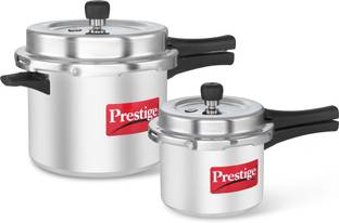 Prestige Popular Svachh Combi Pack of 2 Controls Spillage-Deep Lid 5 L, 3 L Outer Lid Pressure Cooker