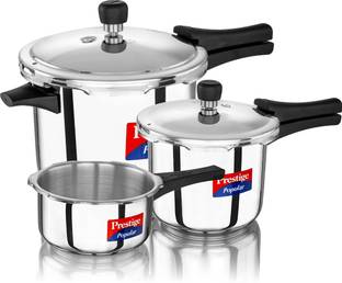 Prestige Popular Combination Pack 5 L, 3 L, 2 L Outer Lid Induction Bottom Pressure Cooker
