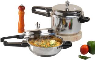 VINOD 18/8 Stainless Steel Sandwich Bottom Combo Set of 2 - with common 3 L, 2 L Outer Lid Induction Bottom Pressure Cooker