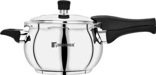BERGNER Pura Globe Triply Bottom Belly Shape Outer Lid 2 L Outer Lid Induction Bottom Pressure Cooker