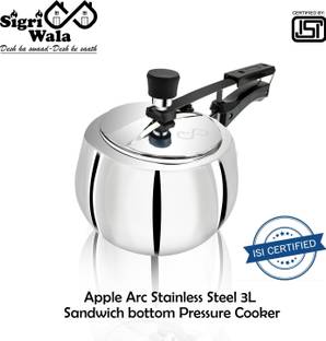 Sigri-wala Apple Arc Stainless Steel Sandwich bottom Induction base 3 L Inner Lid Induction Bottom Pressure Cooker