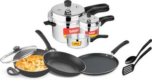 Rallison Appliances Olive IB Family Pack 6 Pc Gift Set with Pressure cooker 2 L, 3 L, 5 L Outer Lid Induction Bottom Pressure Cooker & Pressure Pan