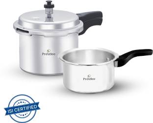 Prestlee Aluminium 2 Ltr + 3 Ltr Pressure Cooker Combo, 5 Year Warranty, ISI CERTIFIED, 2 L, 3 L Outer Lid Pressure Cooker & Pressure Pan
