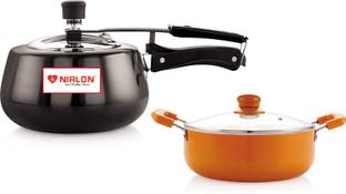 NIRLON Hard Anodized Pressure Cooker and Ceramic casserole 2.1 L, 3 L Inner Lid Induction Bottom Pressure Cooker