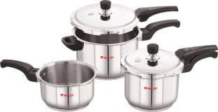 NIRLON Flat LID Stainless Steel 2+3+5Ltr with 2 Outer Lid Pressure Cooker 2 L, 3 L, 5 L Outer Lid Induction Bottom Pressure Cooker