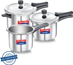 Prestige Popular Combination Pack 5 L, 3 L, 2 L Outer Lid Induction Bottom Pressure Cooker