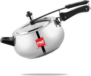 PNB Kitchenmate Jewel Stainless Steel Pressure Cooker Gas Base Inner Lid Silver 6.5 L Inner Lid Induction Bottom Pressure Cooker