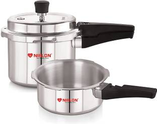 NIRLON Combo Induction Base Outer Lid Aluminium Pressure Cooker, 2+3 Ltr with Comon Lid 2 L, 3 L Outer Lid Induction Bottom Pressure Cooker