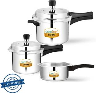 Greenchef Coral Combo 2 L, 3 L, 5 L Outer Lid Induction Bottom Pressure Cooker