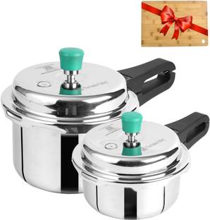 The Indus Valley Triply Stainless Steel Pressure Cooker Combo + Free Wooden Chopping Board 2 L, 3 L Outer Lid Induction Bottom Pressure Cooker