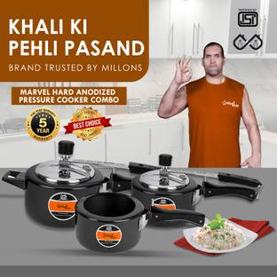 Sigri-wala Pressure Cooker 2,3 & 5 Ltr Hard Anodized Combo 3 L, 5 L, 2 L Inner Lid Pressure Cooker