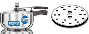 Hawkins Stainless Steel (Wide) Cooker With Stainless Steel Grid (17cms) Combo 3 L Inner Lid Induction Bottom Pressure Cooker