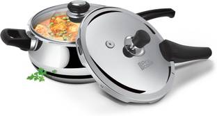MILTON Pro Cook Triply SS Induction Curve Pressure Cooker with Outer & Glass Lid, 5.5L 5.5 L Outer Lid Induction Bottom Pressure Cooker