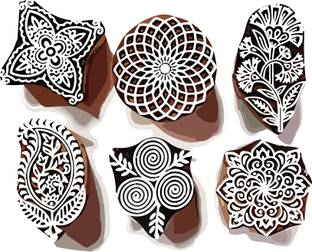 Reniq Art Wooden Carved Printing Stamp Block Set of -6 Printing Blocks Printing Blocks
