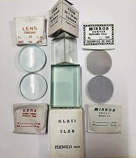 Kambojtraders Glass Slab, Prism, Concave Lens and Mirror, Convex Lens Solid Prism