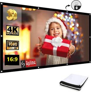 Spline 165 inch 4K 16:9 Portable Eyelet Foldable for Home Anti-Crease Indoor Outdoor Projector Screen (Width 354 cm x 199 cm Height)