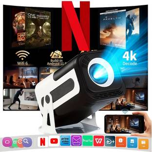 Prizmos HY320 Mini Projector 4K Support HD Android 11 WiFi 6 BT 5.0 Auto Keystone (5500 lm / Wireless) Portable Projector