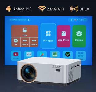 PLAY MP1 4k 8k Latest Android 4D keystone Electric Focus Wifi Bluetooth HDMI/USB/AV (6500 lm / Remote Controller) Portable Projector