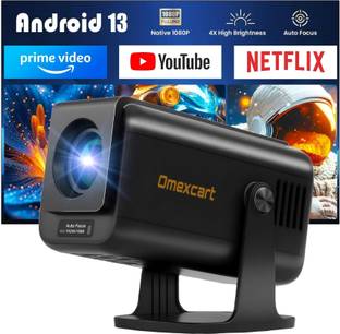 Omexcart 4K Android 13.0 Smart Projector, Auto Focus, Auto 4D Keystone 600ANSI (9000 lm / 1 Speaker / Wireless / Remote Controller) Portable Projector