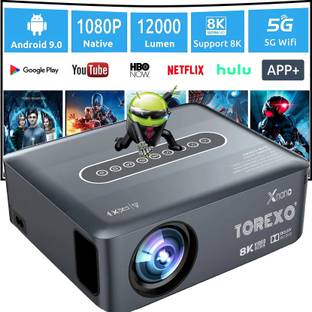 Torexo Sales X1 FullHD Projector 8k Support Android 9.0 (300 ANSI) LED Projector with Bag (12000 lm / 1 Speaker / Wireless / Remote Controller) Portable Projector