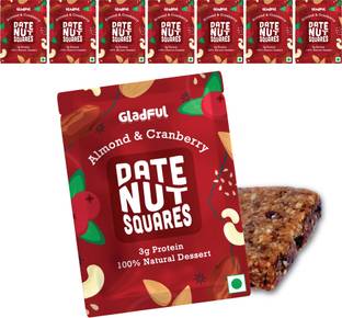 Gladful Almond & Cranberry Date Nuts Squares | Pack of 8 Energy Bars Energy Bars