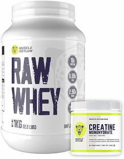 Muscle Asylum Whey Protein Unflavoured, 1 kg + Creatine Powder - 83 Servings, 250gm Whey Protein