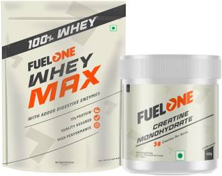 FUELONE Whey Max, Whey Protein Concentrate & Whey Isolate, 27g Protein & Creatine Whey Protein