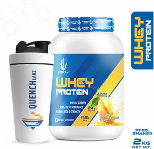 QUENCHLABZ Whey Protein With Free Steel Shaker | Muscle Building and Workout Recovery | Whey Protein