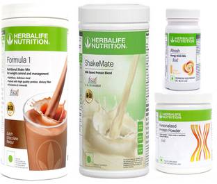 Herbalife Nutrition Formula 1 Shake Chocolate+ Protein Powder 200 G + Afresh - Ginger + Shake Mate Protein Blends